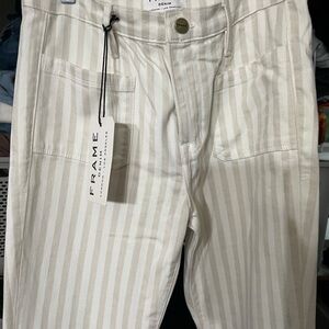 Frame Denim Women Striped Cream Pants Flare Bell Bottoms sz 28